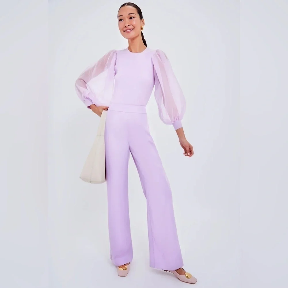 Tuckernuck Betsy Lilac Puff Sleeve Knit Blouse Sheer Sleeve Size S NWT